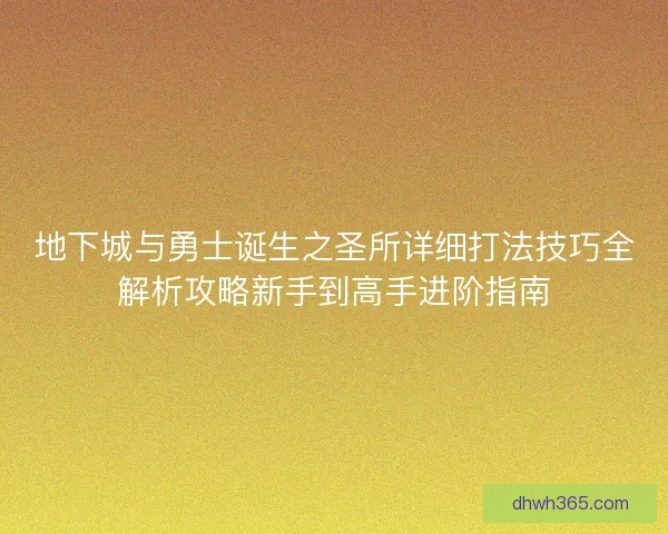 地下城与勇士诞生之圣所详细打法技巧全解析攻略新手到高手进阶指南